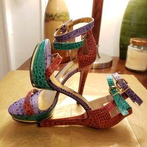 Sergio Zelcer Gator Print  Strappy Heels